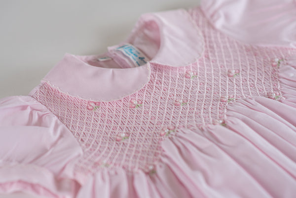 Scalloped Pearl Smocked Dress- Pink