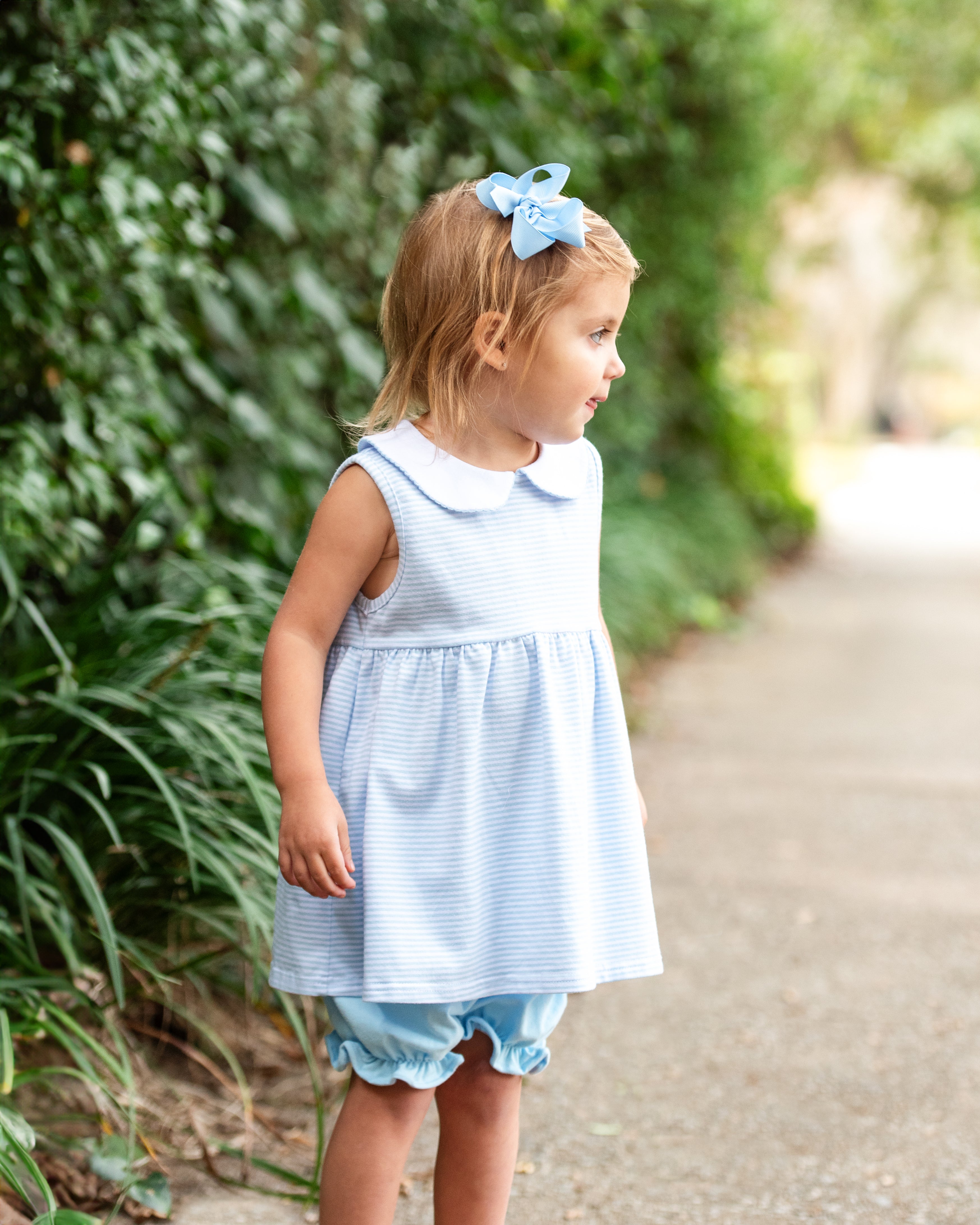 Charlotte Sleeveless Bloomer Set- Light Blue Stripe – Smock Candy - Main Image