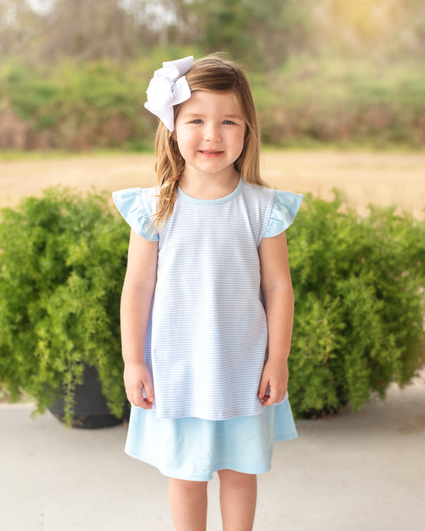 Olivia Flutter Top- Light Blue Stripe