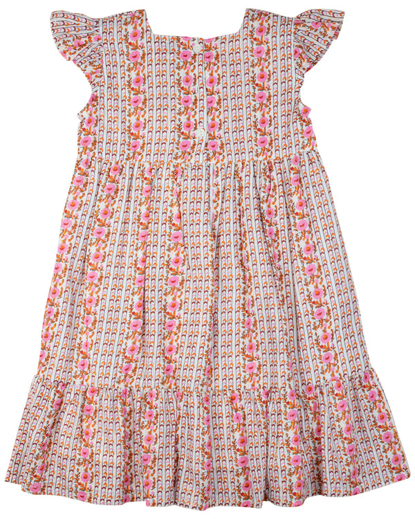 Pink & Red Floral Dress with Gold Lurex