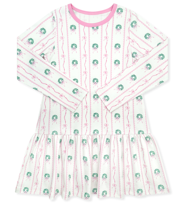 Dani Dropwaist LS Dress- Boxwood and Bows