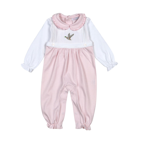 Mallard Ducks Embroidered Romper- Pink