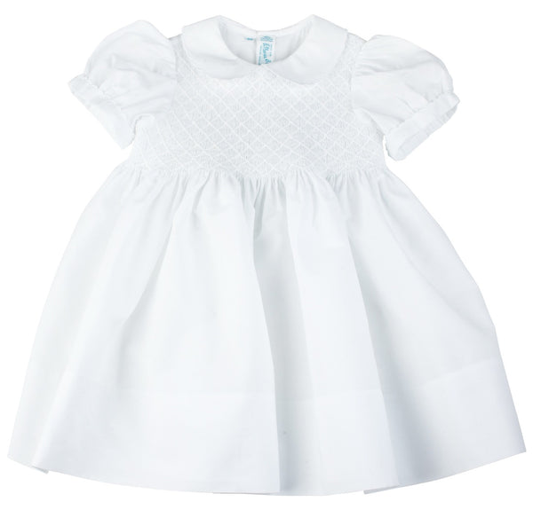 Diamond Smocked Dress- White