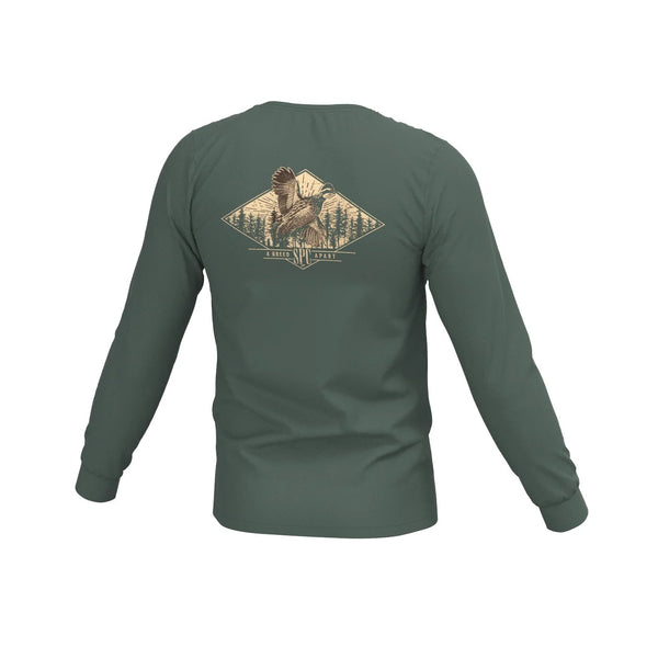 Youth Diamond Quail LS Pocket Tee- Duck Green