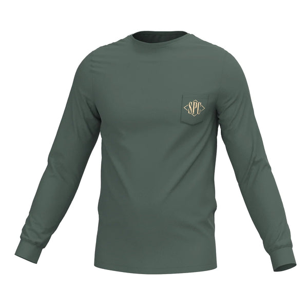 Youth Diamond Quail LS Pocket Tee- Duck Green