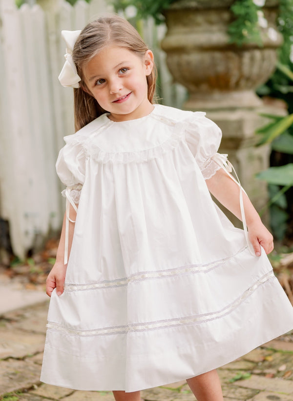 Donahue Dress- Blessings White w/ Ecru