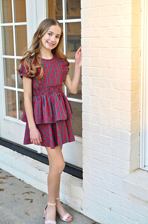 Tiered Red Christmas Plaid Dress