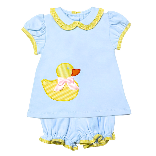 Duckies Amber Knit Bloomer Set- Lt. Blue