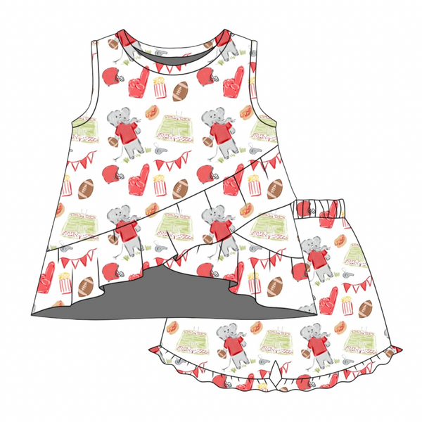 Rosie Ruffle Back Susie Short Set- Game Day Elephant