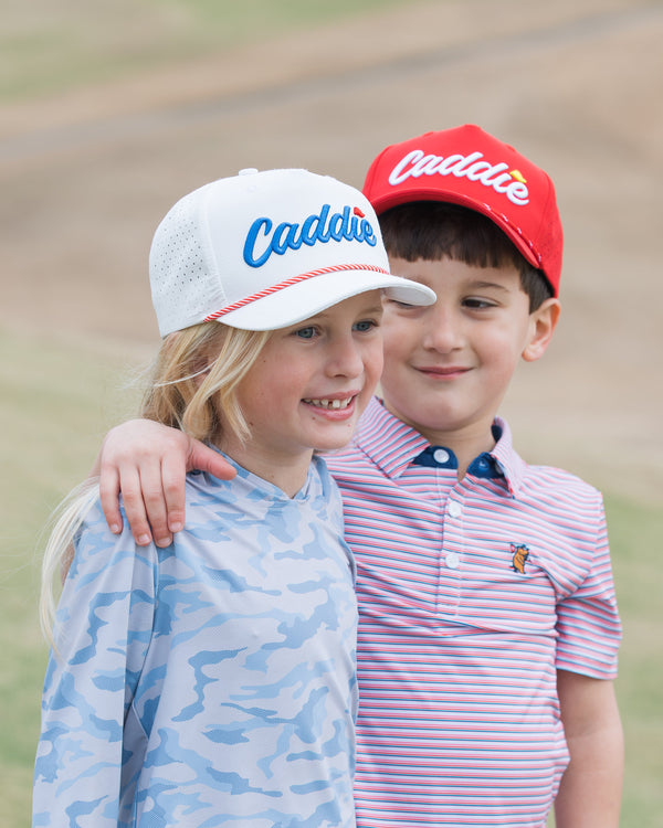 Youth Caddie Performance Rope Hat- White/Red/Blue