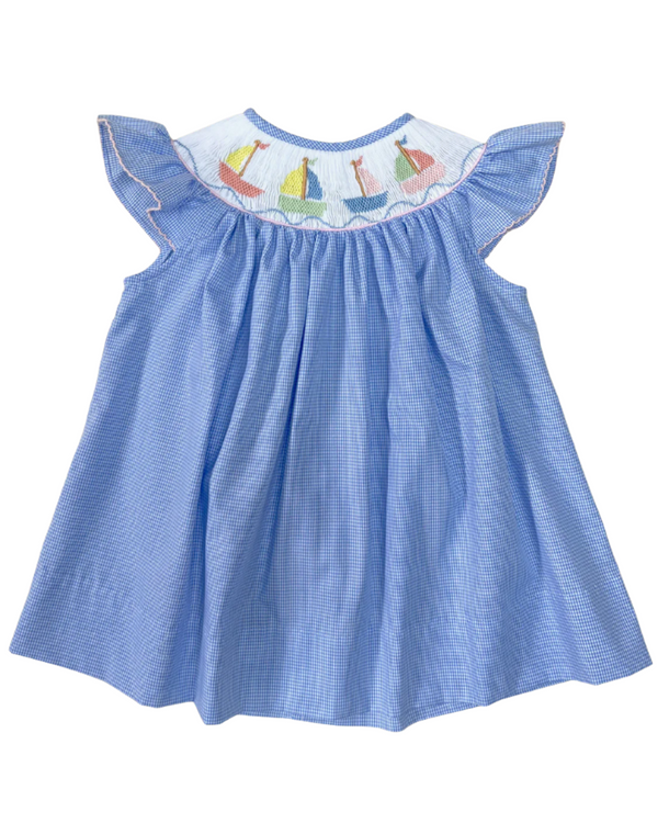 Sailboat Smocked Angel Sleeve Bishop