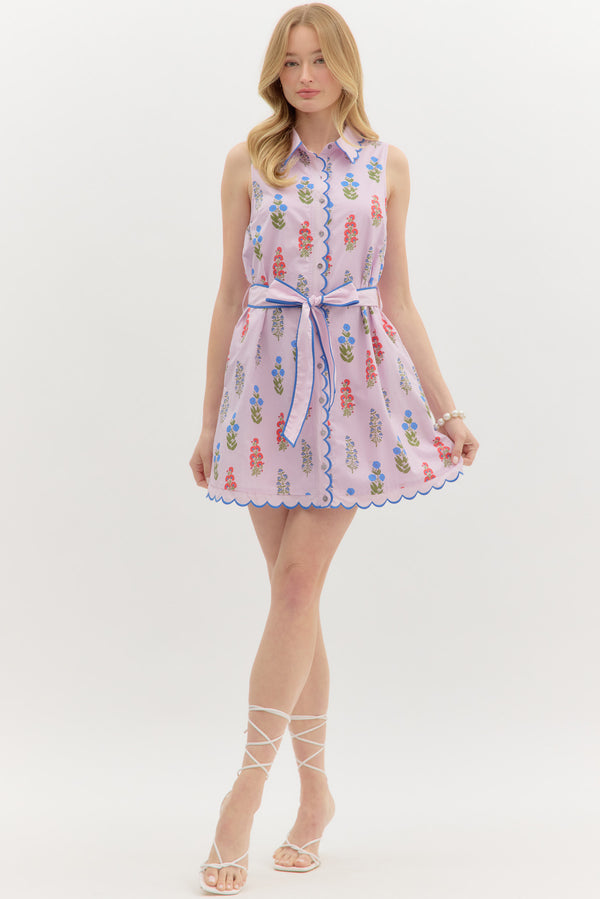 Scalloped Floral Dress- Lilac