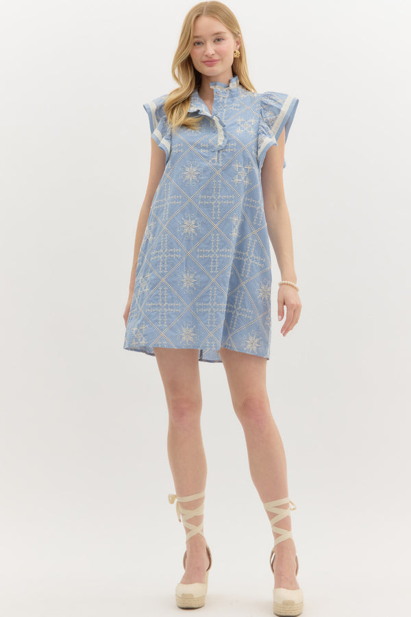 Flutter Sleeve Dress- Blue