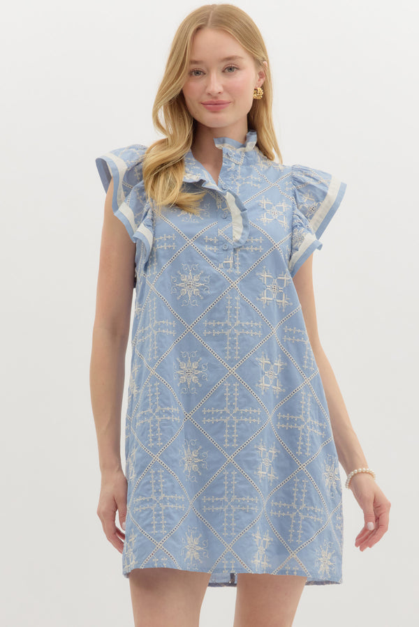 Flutter Sleeve Dress- Blue