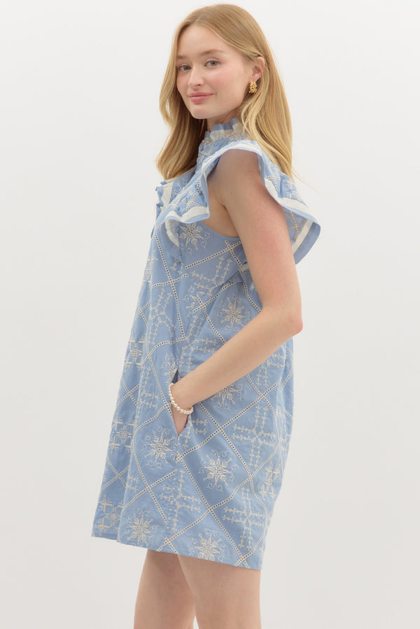 Flutter Sleeve Dress- Blue