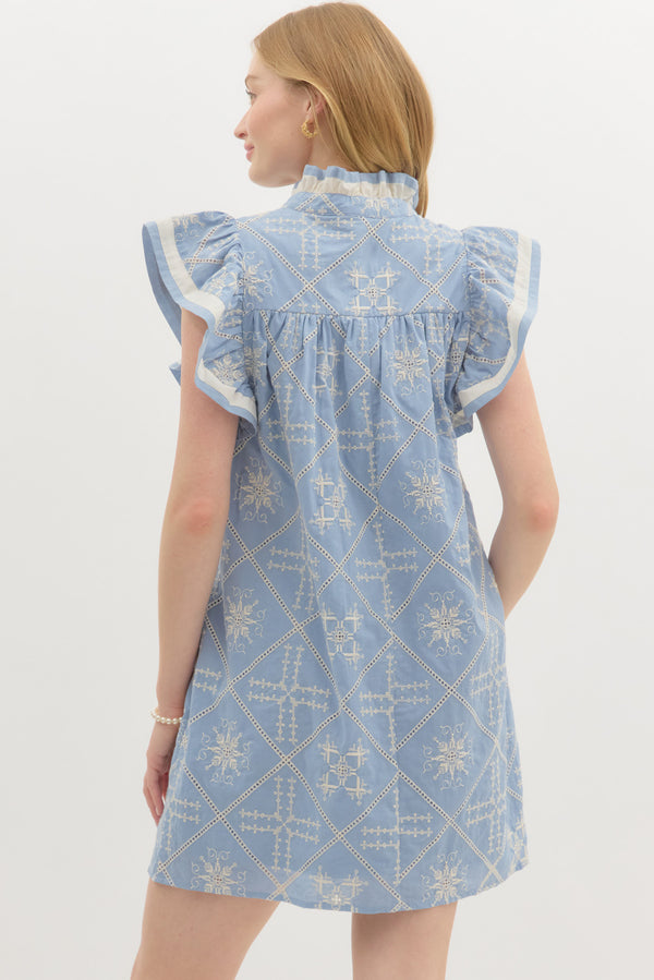 Flutter Sleeve Dress- Blue