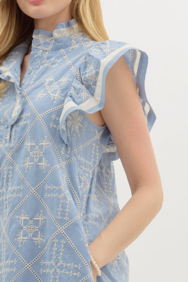 Flutter Sleeve Dress- Blue