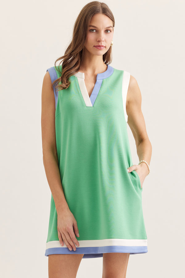 Contrast Sleeveless Dress- Green