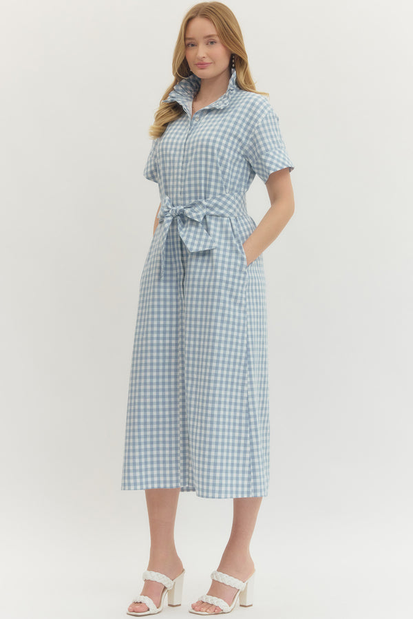 Gingham Check Dress- Blue