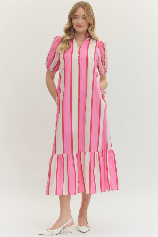 Striped Dress- Orange/Pink