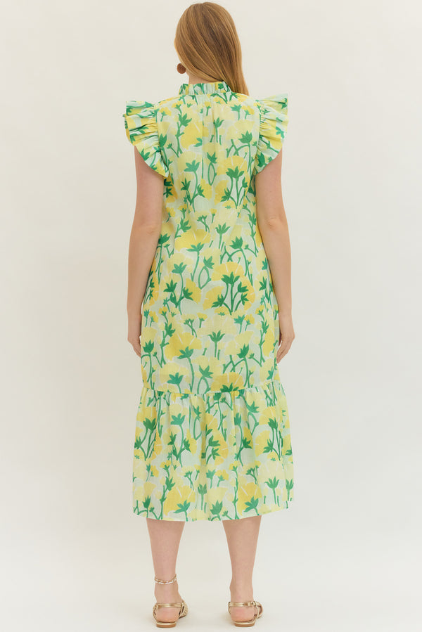 Floral Ruffle Dress- Green Combo