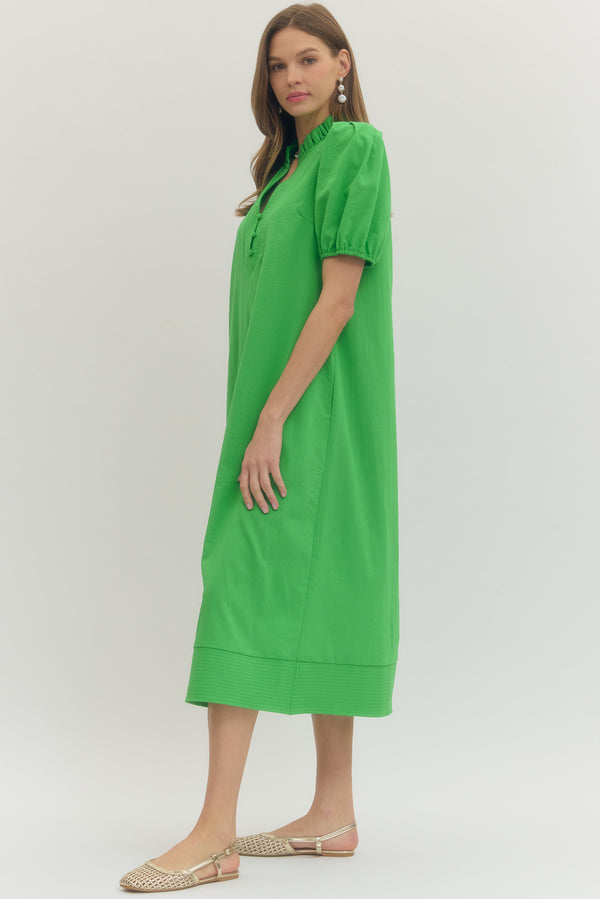 Puff Sleeve Midi Dress- Green