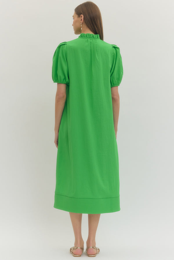 Puff Sleeve Midi Dress- Green
