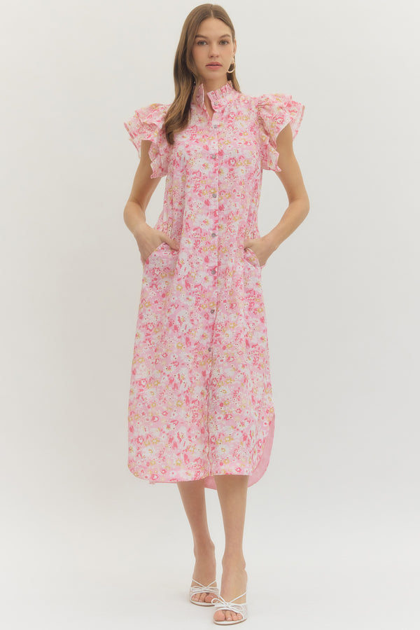 Floral Ruffle Dress- Pink