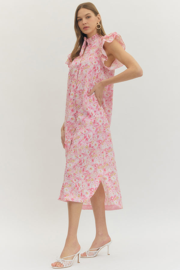 Floral Ruffle Dress- Pink