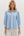 Contrast Ruffle Neck Popover Top- Blue