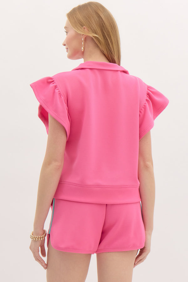 Solid Jersey Knit Flutter Short Set- Pink