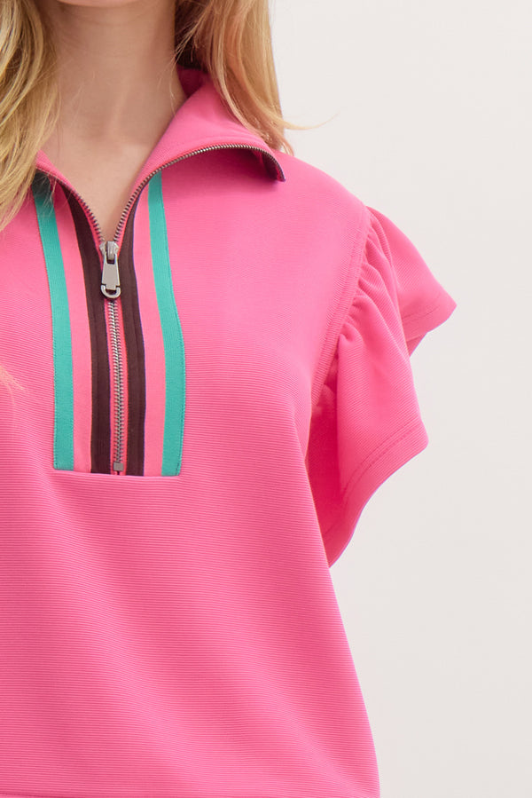 Solid Jersey Knit Flutter Short Set- Pink