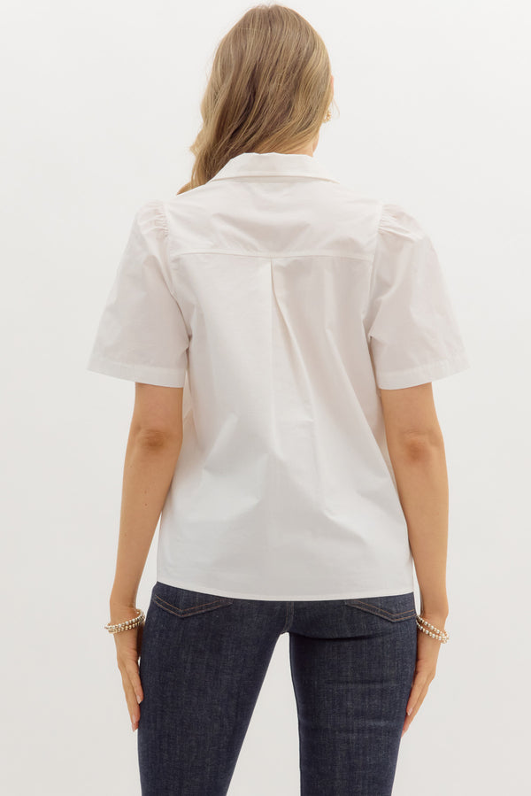 Collared Button Up Top- White