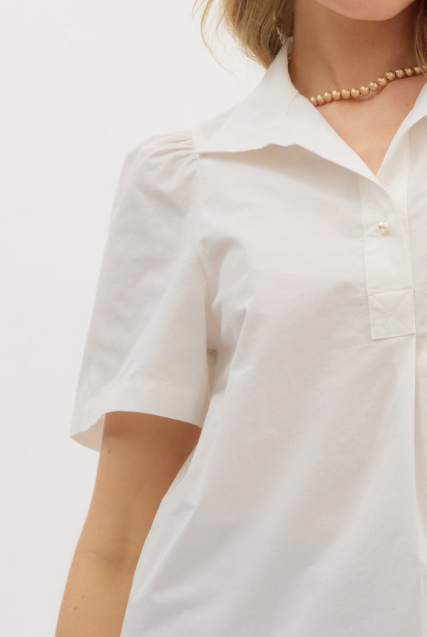 Collared Button Up Top- White