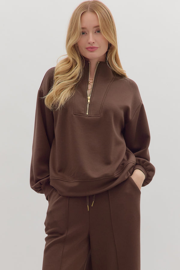 Solid Knit Pants Set- Espresso