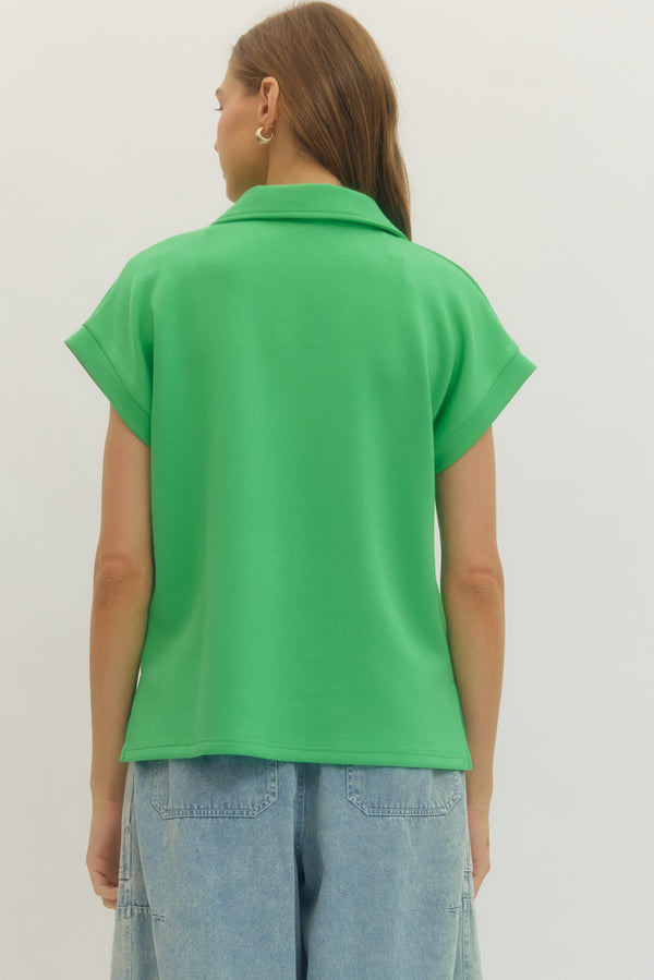 Solid V-Neck Top- Green