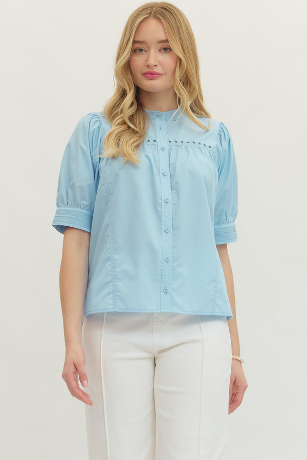 Button Up Blouse- Lt. Blue