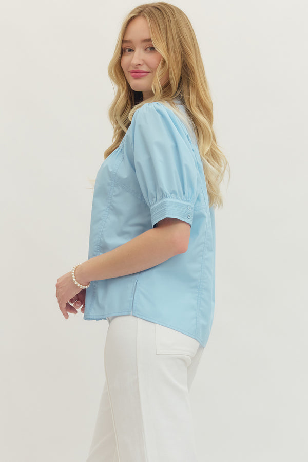 Button Up Blouse- Lt. Blue