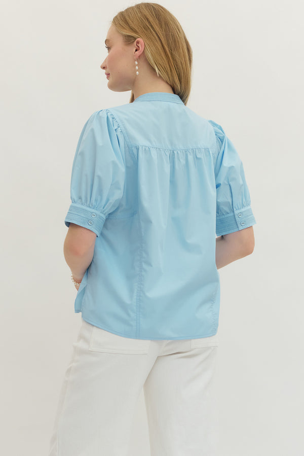 Button Up Blouse- Lt. Blue