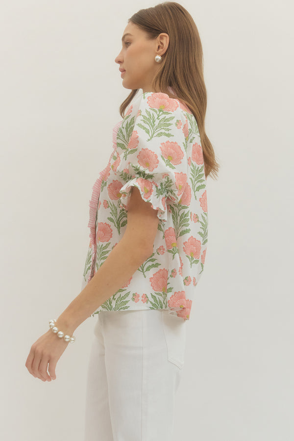Floral Ruffle Top- Ivory