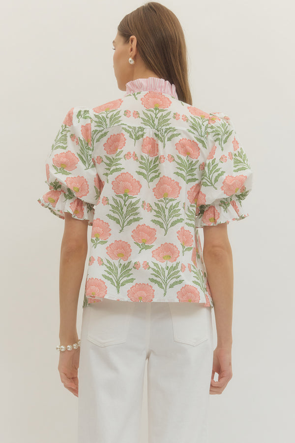 Floral Ruffle Top- Ivory