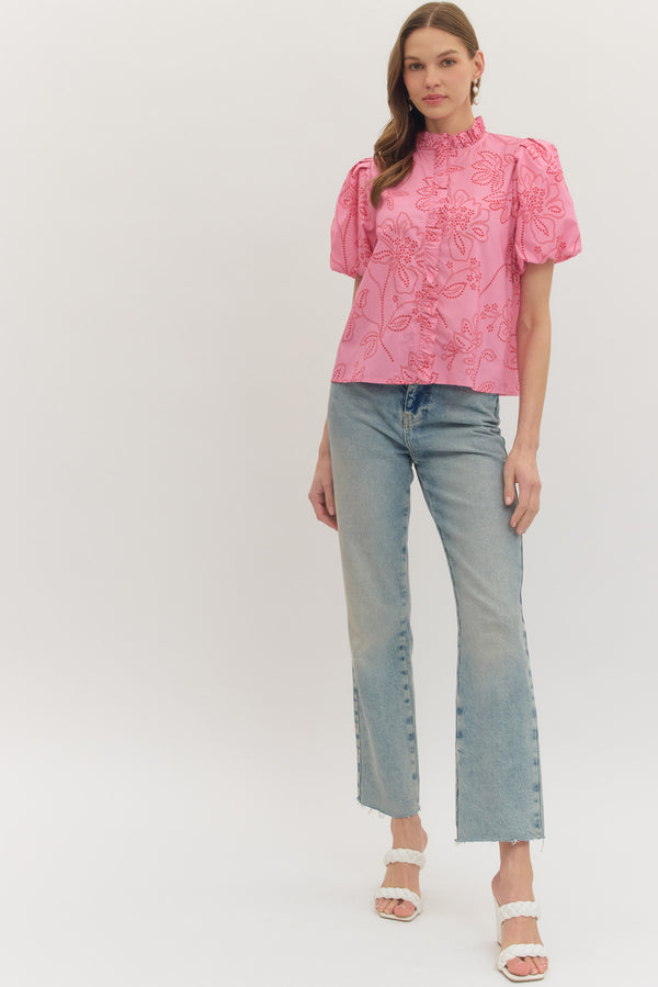 Floral Puff Sleeve Top- Pink