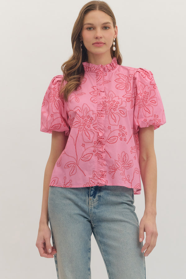 Floral Puff Sleeve Top- Pink