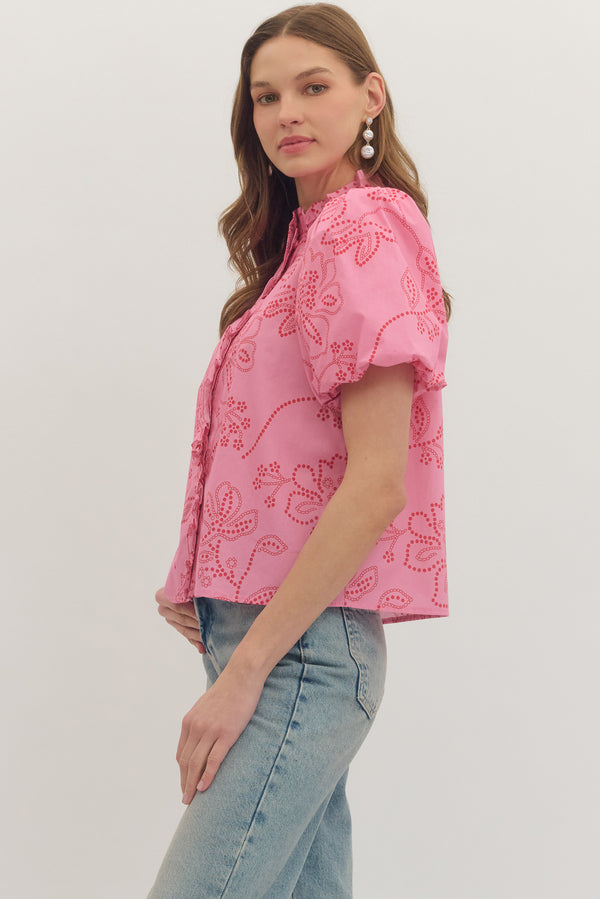 Floral Puff Sleeve Top- Pink