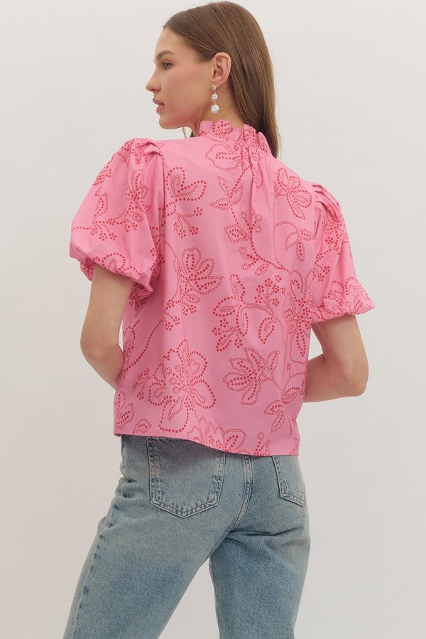 Floral Puff Sleeve Top- Pink
