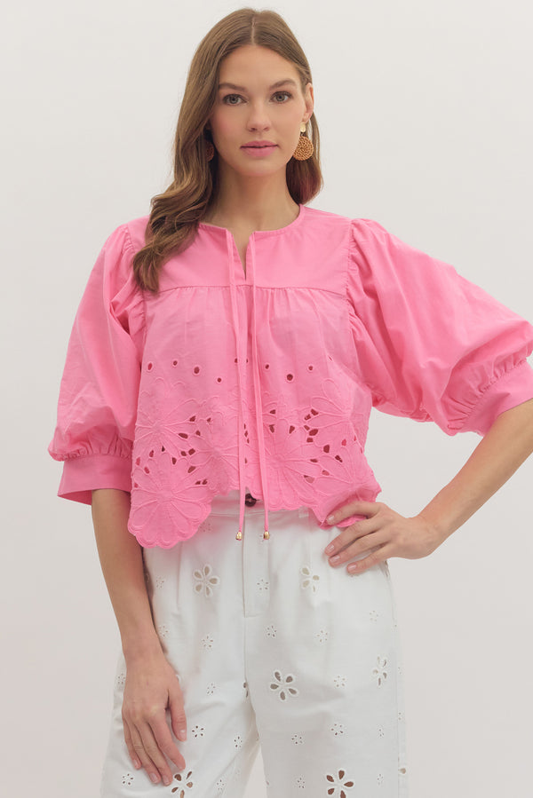 Floral Eyelet Top- Pink