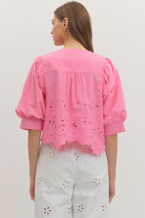 Floral Eyelet Top- Pink