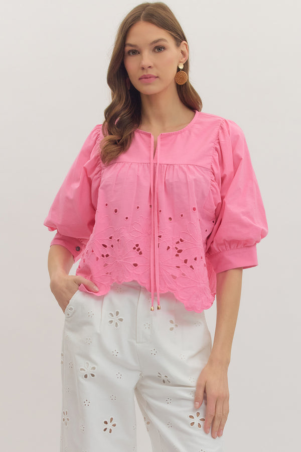 Floral Eyelet Top- Pink