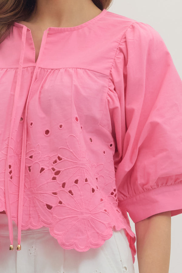 Floral Eyelet Top- Pink