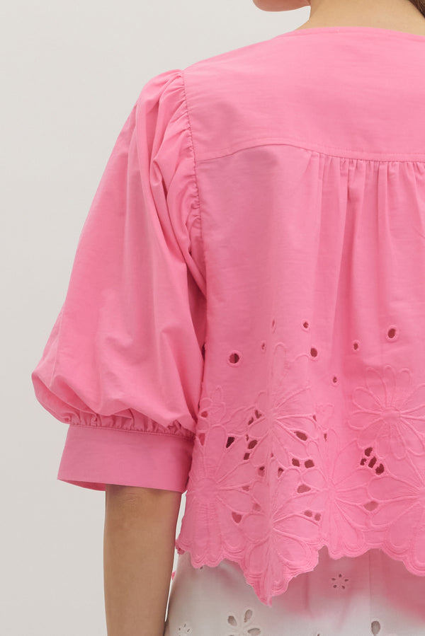 Floral Eyelet Top- Pink